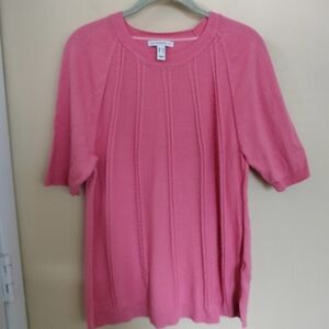 Isaac Mizrahi Live Cotton Blend Pink Short Sleeve Knit Top Sweater L Office